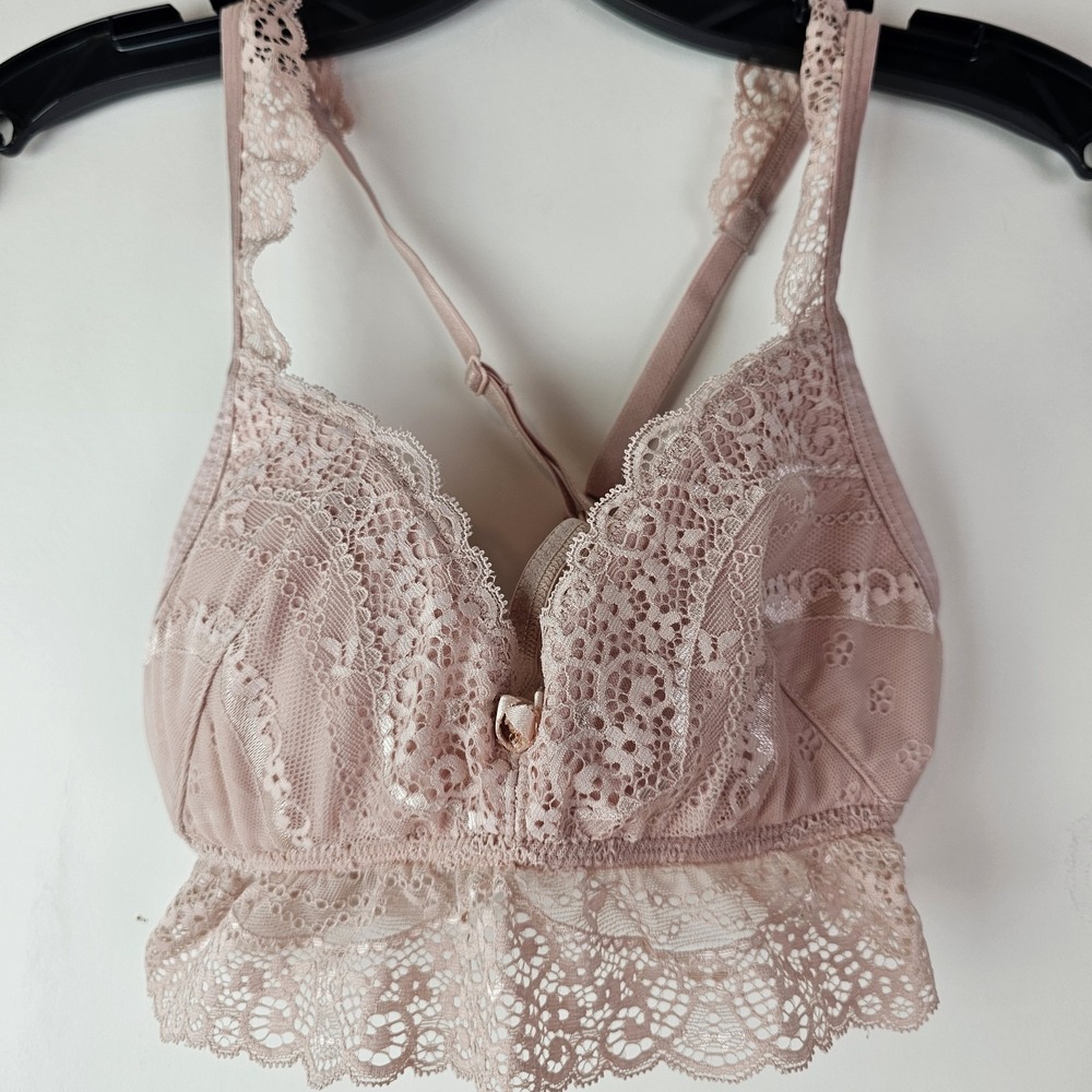 Smart and Sexy Bralette M Pink Sheer Lace Feminine Romantic Cross Back - Picture 1 of 6